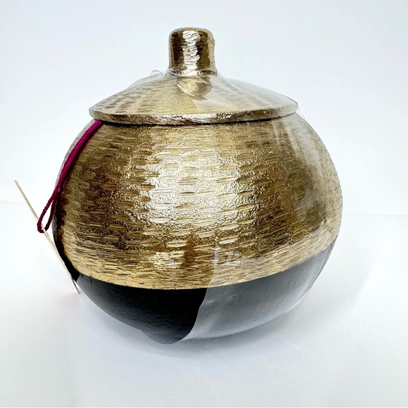 Jewel Of Mumbai World Traveler Collection Decorative Lidded Pot Gold & Black New - Picture 6 of 12